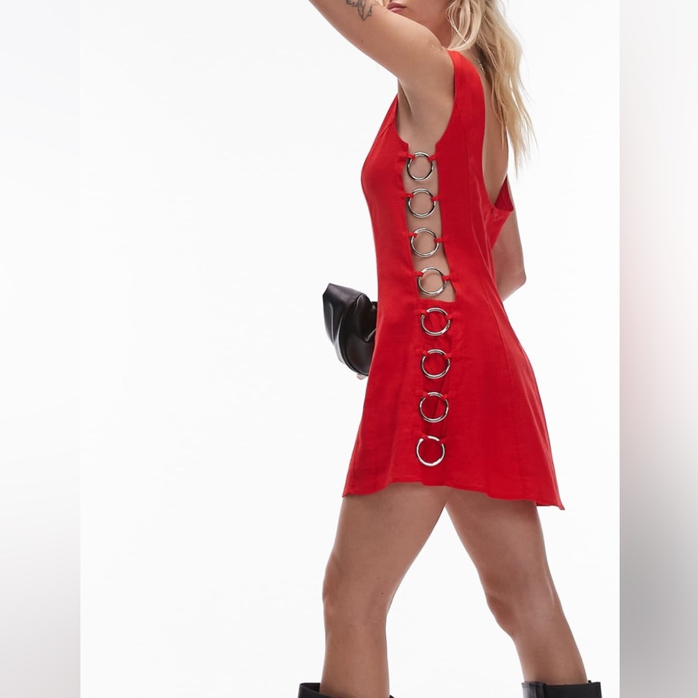 VRG Girl Discoteca Ring-Detail Linen Mini Dress